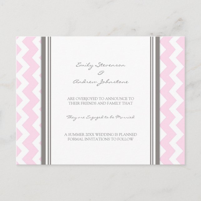 Tarjeta postal de anuncio de compromiso Pink Grey (Anverso)