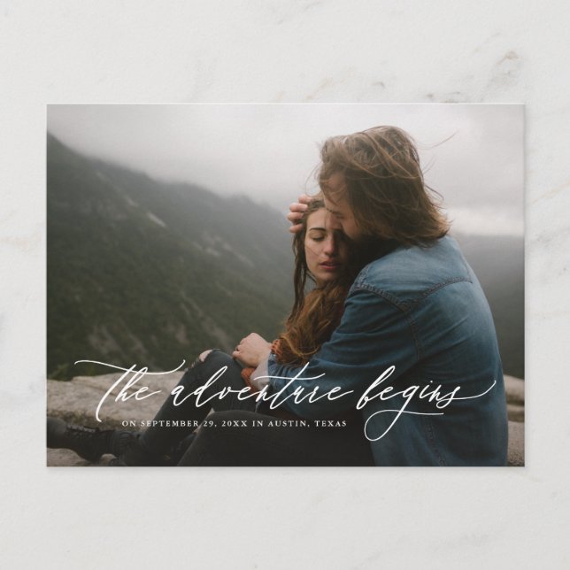 Tarjeta postal de anuncio de fecha de aventura flu (Anverso)