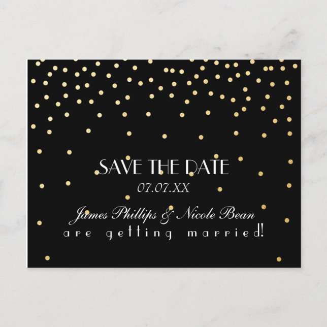 Tarjeta Postal de Anuncio de Fecha de Black & Gold (Anverso)
