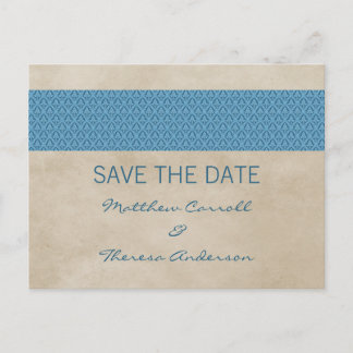 Tarjeta postal de anuncio de fecha de boda Blue Ru