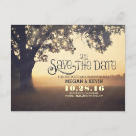 Tarjeta postal de anuncio de fecha de boda con árb