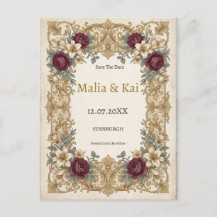 Tarjeta postal de anuncio de fecha de boda con flo