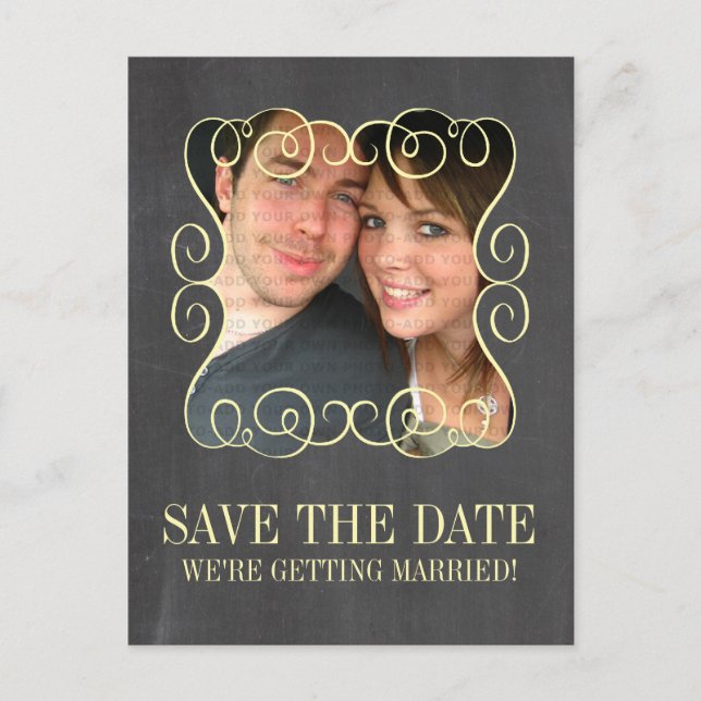 Tarjeta postal de anuncio de fecha de boda con fot (Anverso)