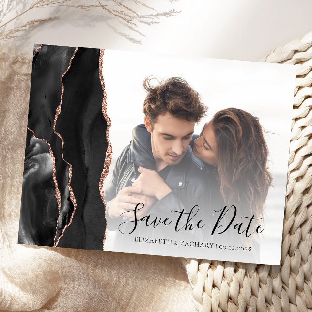Tarjeta postal de anuncio de fecha de boda con fot (Subido por el creador)
