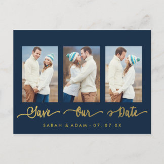 Tarjeta postal de anuncio de fecha de boda con fot