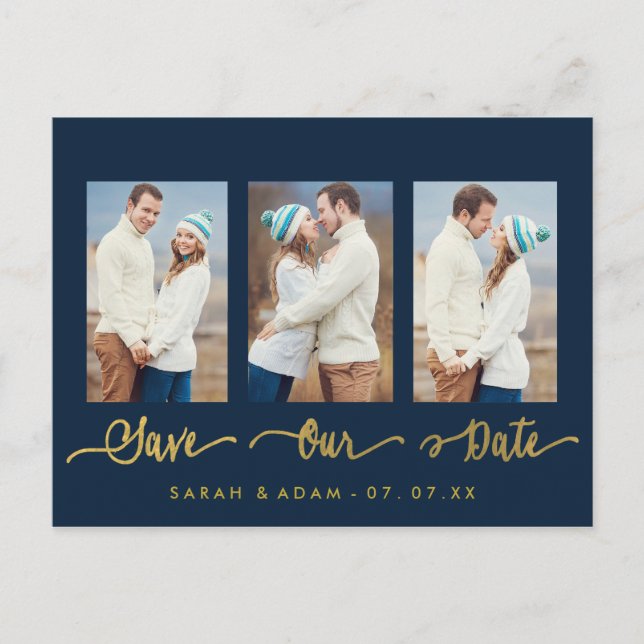 Tarjeta postal de anuncio de fecha de boda con fot (Anverso)