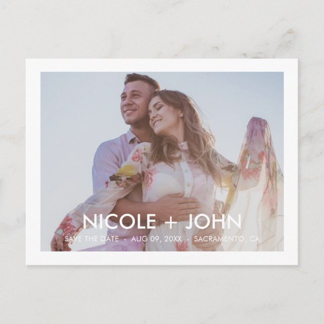 Tarjeta postal de anuncio de fecha de boda con mar (Anverso)