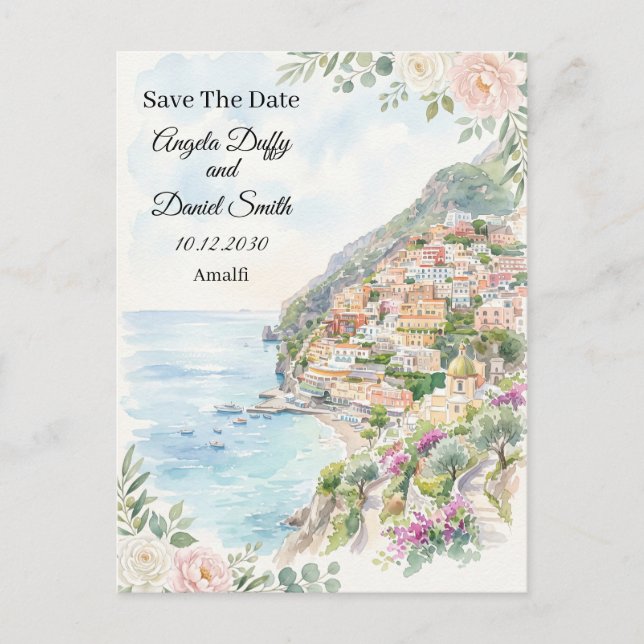 Tarjeta postal de anuncio de fecha de boda Costera (Anverso)