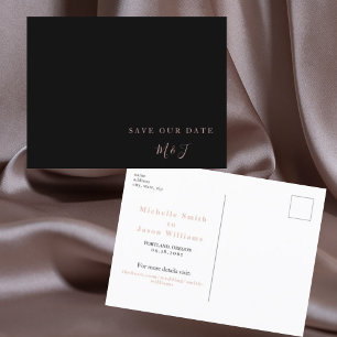Tarjeta Postal de Anuncio de Fecha de Boda en Negr