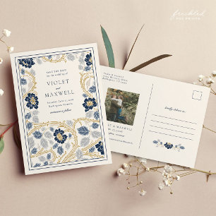 Tarjeta postal de anuncio de fecha de boda floral