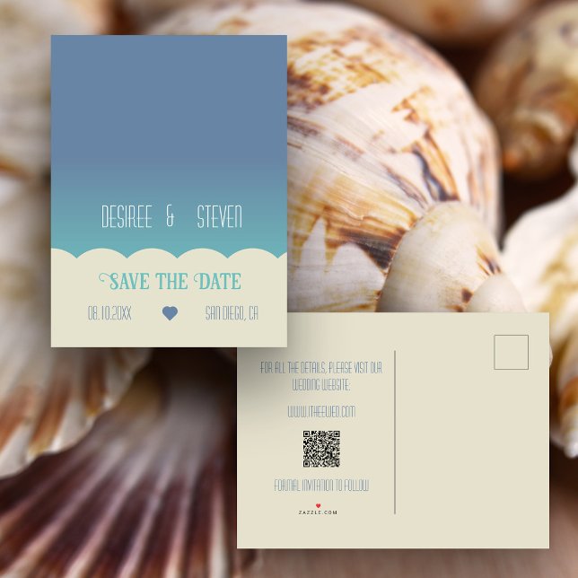 Tarjeta Postal de Anuncio de Fecha de la Mezcla de (Ocean beach themed Save the Date postcard)