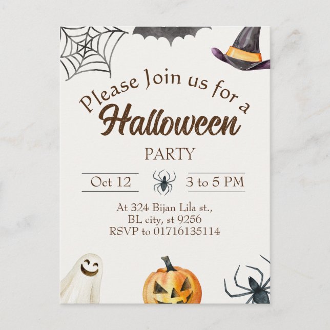 Tarjeta postal de anuncio de fiesta de Halloween (Anverso)