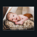 Tarjeta postal de anuncio de foto de bienvenida al<br><div class="desc">Tarjeta postal moderna de anuncio de foto de bienvenida al nuevo bebé</div>