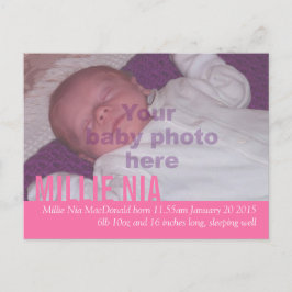 Tarjeta postal de anuncio de foto rosa de niña beb