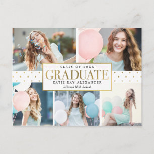 Tarjeta postal de anuncio de graduación con etique