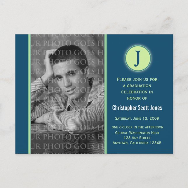 Tarjeta postal de anuncio de graduación con monogr (Anverso)