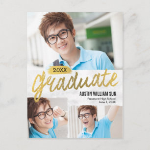 Tarjeta postal de anuncio de graduación con pincel