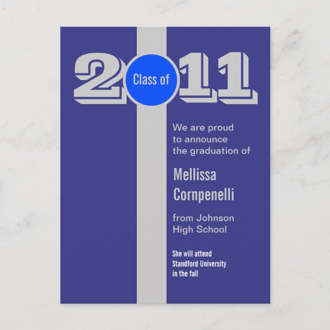 Tarjeta postal de anuncio de graduación Silver Blu (Anverso)