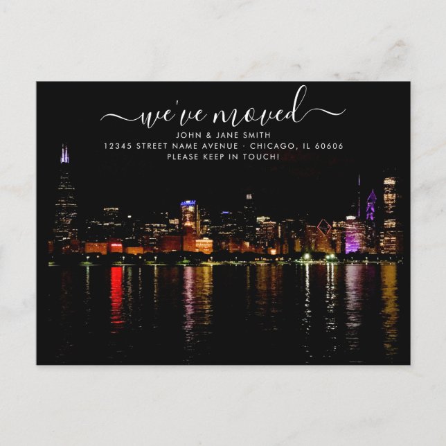 Tarjeta postal de anuncio de mudanza a Chicago (Anverso)