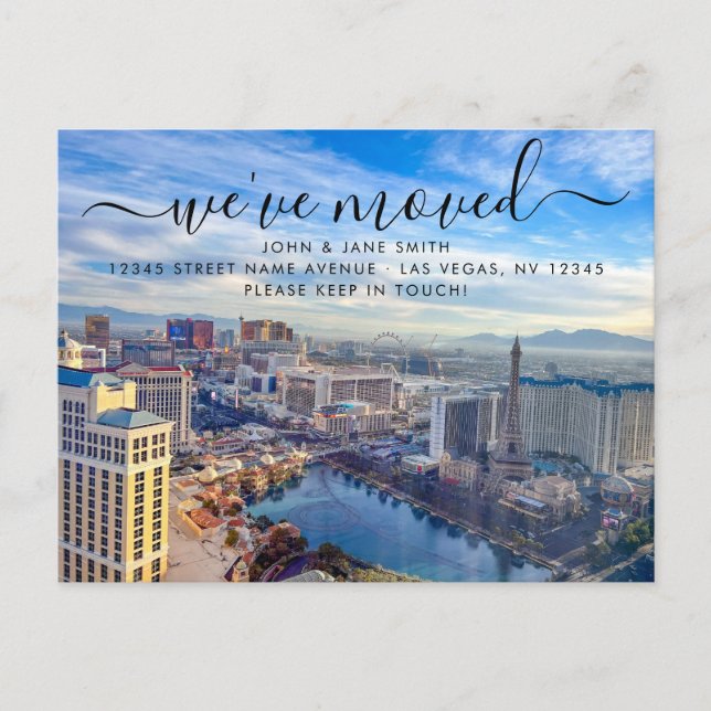 Tarjeta postal de anuncio de mudanza a Las Vegas (Anverso)