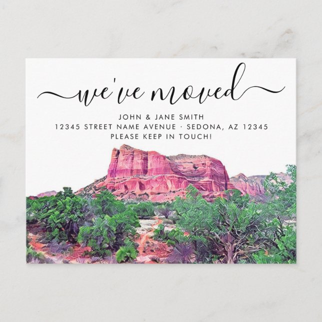 Tarjeta postal de anuncio de mudanza a Sedona Ariz (Anverso)