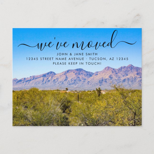 Tarjeta postal de anuncio de mudanza a Tucson Ariz (Anverso)