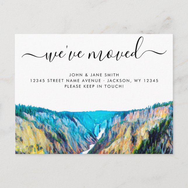 Tarjeta postal de anuncio de mudanza a Yellowstone (Anverso)