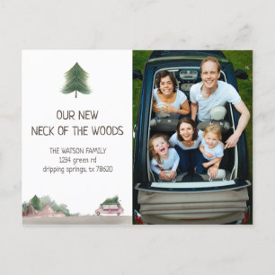 tarjeta postal de anuncio de mudanza al bosque pas