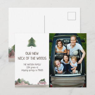 tarjeta postal de anuncio de mudanza al bosque pas