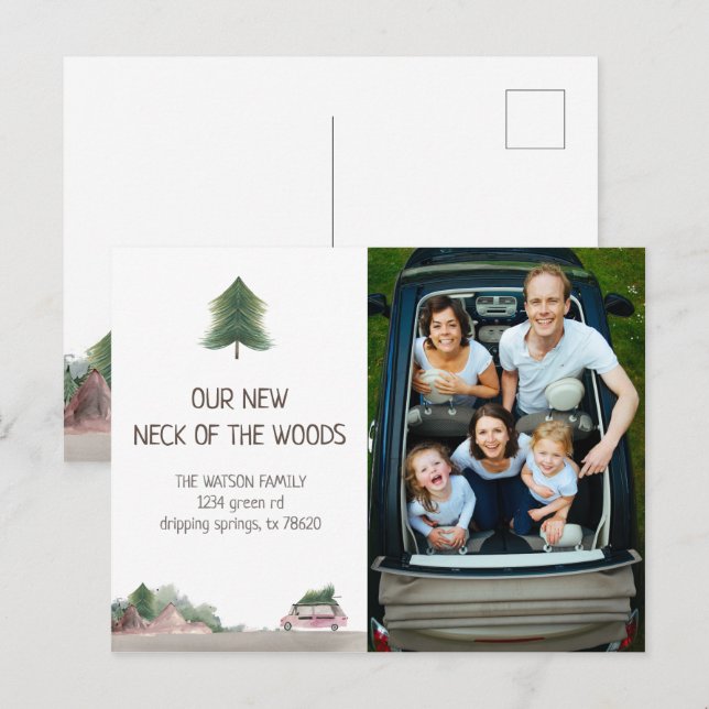 Tarjeta postal de anuncio de mudanza al bosque pas (Anverso / Reverso)