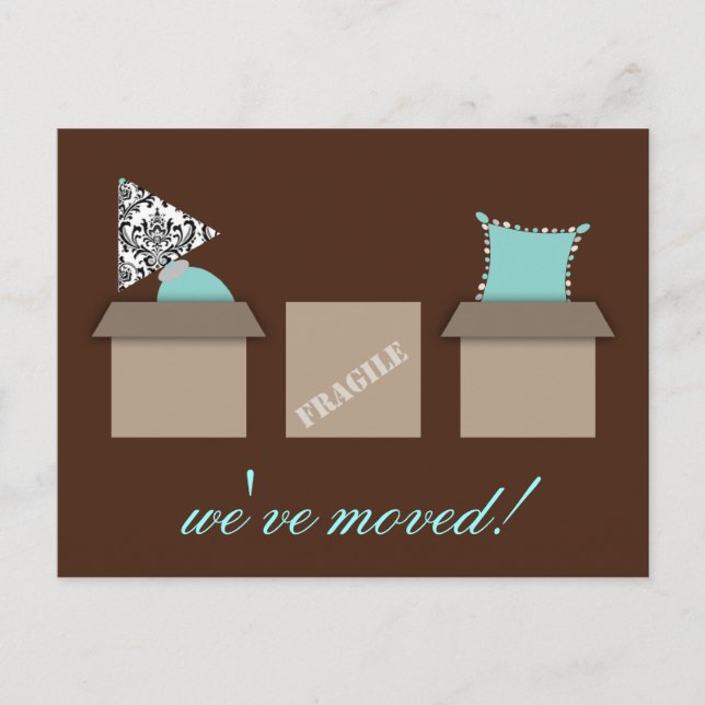 Tarjeta postal de anuncio de mudanza con cajas de  (Anverso)