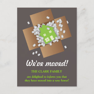 Tarjeta postal de anuncio de mudanza con palomitas