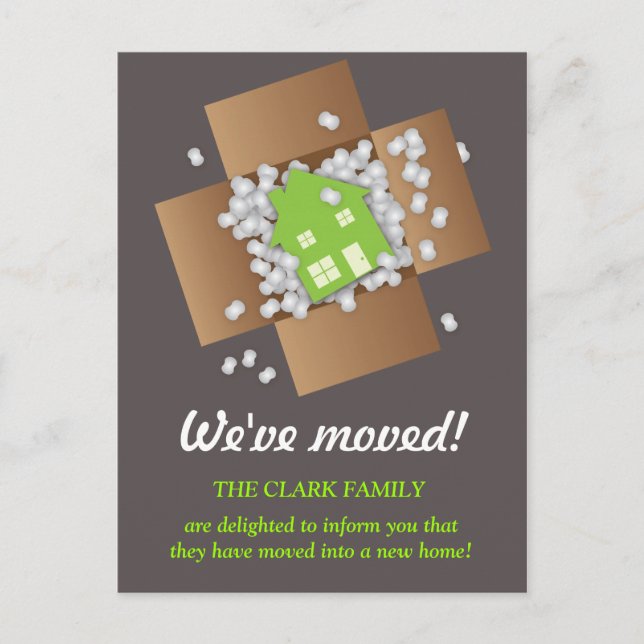 Tarjeta postal de anuncio de mudanza con palomitas (Anverso)