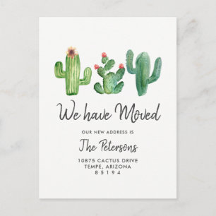 Tarjeta postal de anuncio de mudanza de Cactus We 