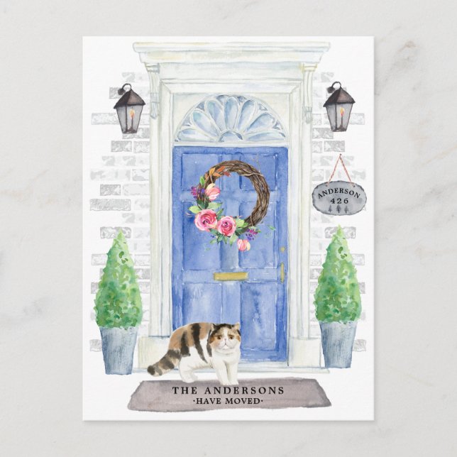 Tarjeta postal de anuncio de mudanza de gato Exóti (Anverso)
