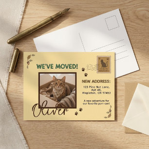 Tarjeta postal de anuncio de mudanza de gato masco