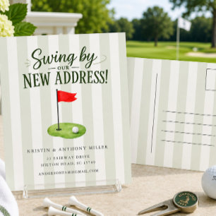 Tarjeta postal de anuncio de mudanza de golf