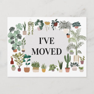 Tarjeta postal de anuncio de mudanza de planta