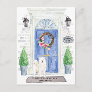 Tarjeta postal de anuncio de mudanza de Samoyedo