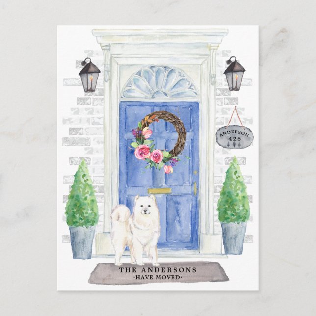 Tarjeta postal de anuncio de mudanza de Samoyedo (Anverso)