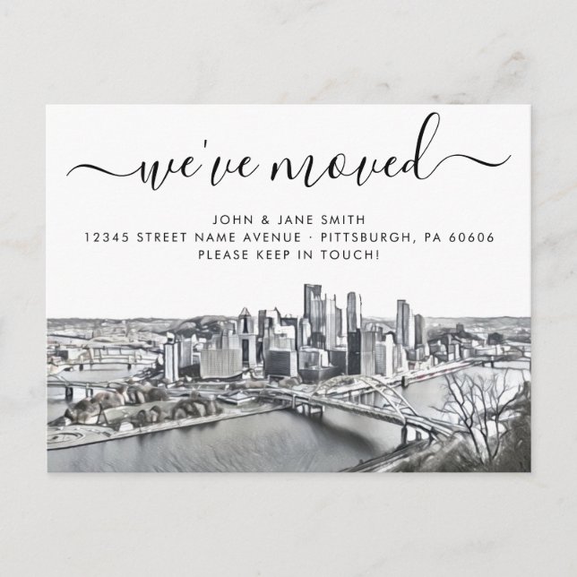 Tarjeta postal de anuncio de mudanza en Pittsburgh (Anverso)