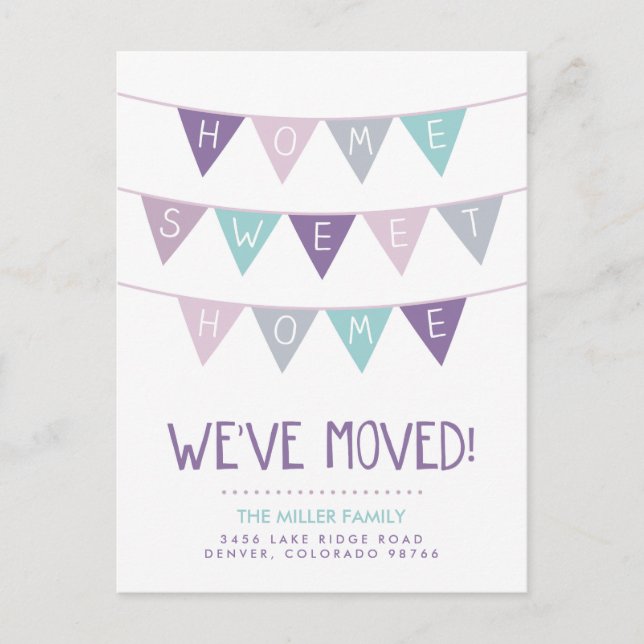 Tarjeta postal de anuncio de mudanza Hogar Dulce H (Anverso)