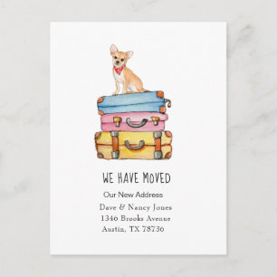 Tarjeta postal de anuncio de mudanza y equipaje de