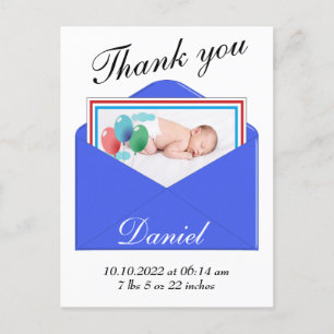 Tarjeta postal de anuncio de nacimiento con foto