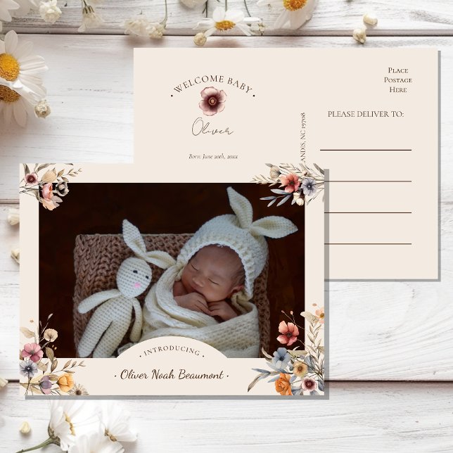 Tarjeta postal de anuncio de nacimiento con foto b (Subido por el creador)