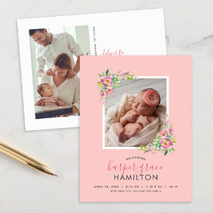 Tarjeta postal de anuncio de nacimiento con foto d