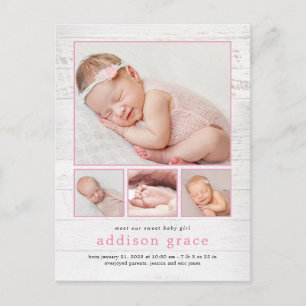 Tarjeta postal de anuncio de nacimiento con introd