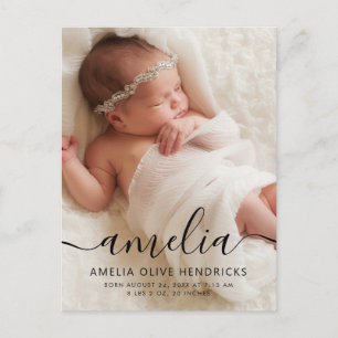 Tarjeta postal de anuncio de nacimiento con nombre