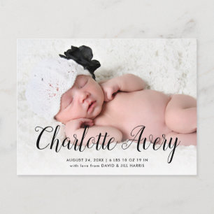 Tarjeta postal de anuncio de nacimiento con nombre