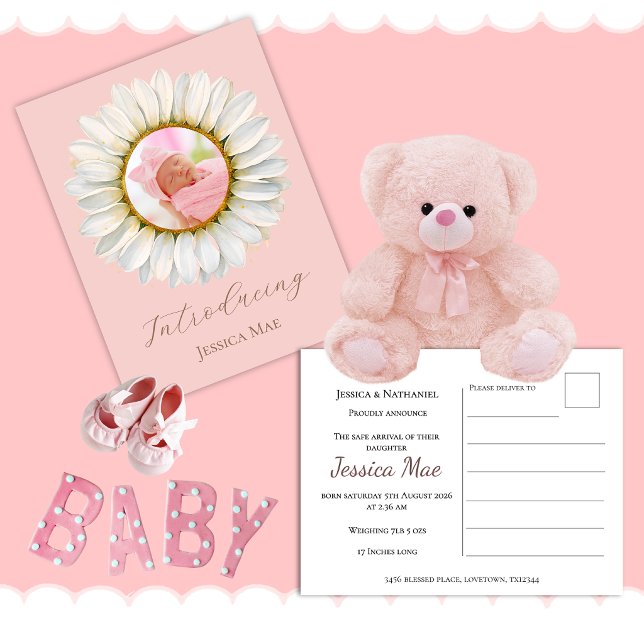 Tarjeta postal de anuncio de nacimiento de Daisy c (Subido por el creador)